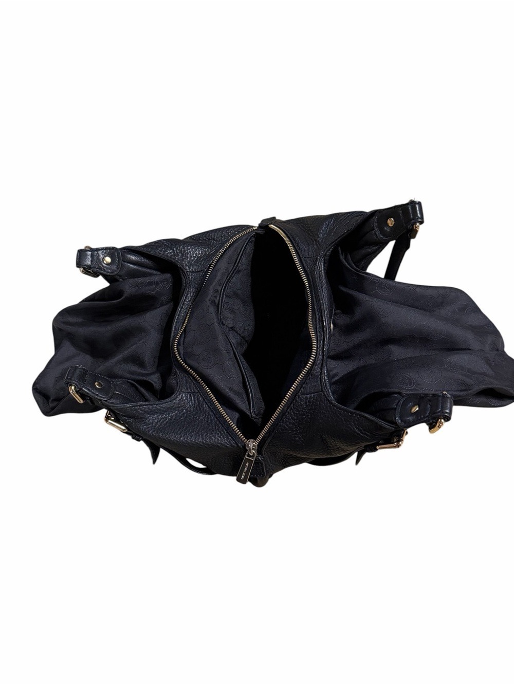 Michael Kors Black Pebbled Leather Shoulder Bag Gold Hardware Hobo Purse - Picture 10 of 14
